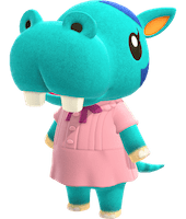 Size: 170x200 | Tagged: safe, official art, bertha (animal crossing), hippopotamus, mammal, semi-anthro, animal crossing, animal crossing: new horizons, nintendo, female, low res, solo, solo female, ungulate