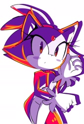 Size: 1211x1786 | Tagged: safe, artist:nuinu_17, blaze the cat (sonic), cat, feline, mammal, anthro, sega, sonic the hedgehog (series), amber eyes, bipedal, clothes, female, fur, gloves, hair, ponytail, purple body, purple fur, simple background, solo, solo female, standing, white background