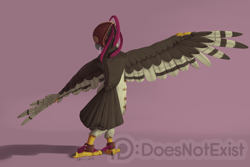 Size: 2000x1333 | Tagged: safe, artist:doesnotexist, oc, oc:lief woodcock, bird, eurasian sparrowhawk, hawk, sparrowhawk, anthro, 2018, 4 toes, accipiter, accipitrid, accipitriform, ambiguous gender, anisodactyl, ankle cuffs, bdsm, bipedal, bird feet, blindfold, bondage, breath, brown body, brown feathers, cuff (restraint), dancing, digital art, exotic dancer, falconry hood, feathered wings, feathers, feet, high res, hood, nudity, pink background, rear view, restraints, ribbon, shackles, signature, simple background, slave, solo, standing, tan body, tan feathers, toes, true hawk, watermark, wings, yellow body, yellow skin