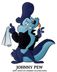 Size: 721x900 | Tagged: safe, artist:boskocomicartist, johnny pew (tiny toon adventures), mammal, skunk, anthro, tiny toon adventures, warner brothers, blue body, blue fur, candy, food, front view, fur, holding candy, holding food, holding lollipop, holding object, lollipop, looking at you, male, simple background, solo, solo male, three-quarter view, transparent background