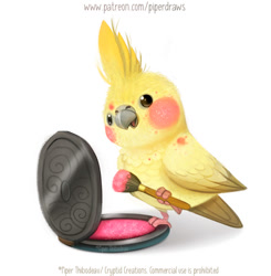 Size: 680x693 | Tagged: safe, artist:cryptid-creations, bird, cockatiel, cockatoo, parrot, feral, 2021, 2d, ambiguous gender, blush (makeup), feathers, makeup, simple background, solo, solo ambiguous, white background, yellow feathers