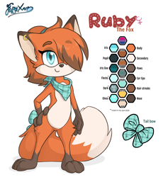 Size: 3600x3800 | Tagged: safe, artist:fluffyxai, oc, oc only, oc:ruby, oc:ruby (fluffyxai), canine, fox, mammal, hand on hip, high res, redesign, redraw, reference sheet, smiling, solo