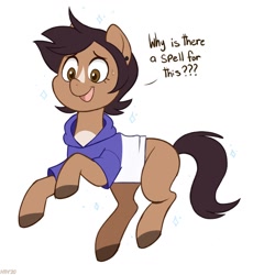 Size: 1160x1260 | Tagged: safe, artist:higglytownhero, luz noceda (the owl house), earth pony, equine, fictional species, mammal, pony, feral, disney, hasbro, my little pony, the owl house, 2d, brown eyes, clothes, crossover, cute, dialogue, ear piercing, earring, female, feralized, front view, furrified, hoodie, open mouth, piercing, ponified, simple background, solo, solo female, species swap, talking, teenager, three-quarter view, topwear, white background