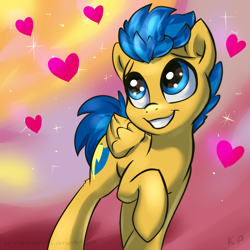 Size: 1500x1500 | Tagged: safe, artist:kp-shadowsquirrel, flash sentry (mlp), equine, fictional species, mammal, pegasus, pony, feral, friendship is magic, hasbro, my little pony, 2015, blue eyes, blue hair, blue mane, blue tail, cute, cutie mark, feathered wings, feathers, folded wings, hair, hooves, male, mane, raised hoof, smiling, solo, solo male, spiky hair, stallion, tail, wings, yellow body