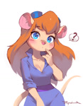 Size: 600x772 | Tagged: safe, artist:popodunk, gadget hackwrench (chip 'n dale: rescue rangers), mammal, mouse, rodent, anthro, chip 'n dale: rescue rangers, disney, 2022, breasts, clothes, ears, female, goggles, goggles on head, hair, looking at you, orange hair, solo, solo female, tail