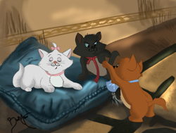 Size: 1481x1120 | Tagged: safe, artist:blackadder, berlioz (the aristocats), marie (the aristocats), toulouse (the aristocats), cat, feline, mammal, disney, the aristocats, 2011, brother, brother and sister, brothers, female, group, kitten, male, siblings, sister, young