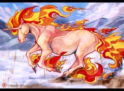 Size: 1240x906 | Tagged: safe, artist:anabel, fictional species, mammal, rapidash, nintendo, pokémon, female, letterboxing, patreon, running, solo, solo female