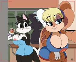 Size: 4096x3304 | Tagged: suggestive, artist:nr_ac, lola bunny (looney tunes), penelope pussycat (looney tunes), queen tyr'ahnee (looney tunes), cat, feline, lagomorph, mammal, rabbit, cc by-nc-nd, creative commons, looney tunes, space jam, space jam: a new legacy, warner brothers, 2021, after shower, areola, areola slip, ball, basketball, big breasts, big butt, bottomwear, breast squish, breasts, butt, cleavage, clothes, digital art, ears, eyelashes, female, females only, fur, gloves, indoors, locker room, martian, nipple slip, nudity, photo, pink nose, rear view, shorts, sideboob, sports bra, sports shorts, tail, thick thighs, thighs, topwear, towel, trio, trio female, wardrobe malfunction