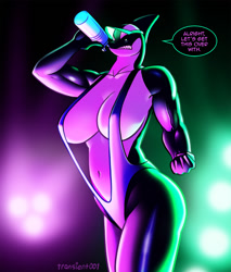 Size: 923x1085 | Tagged: suggestive, artist:transient001, orca (dc comics), cetacean, mammal, orca, anthro, dc comics, angry, belly button, biceps, big butt, bottle, breasts, butt, clothes, female, flexing, huge breasts, looking at you, muscles, muscular female, sharp teeth, skimpy, solo, solo female, swimsuit, teeth, thick thighs, thighs, wide hips