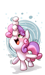 Size: 574x949 | Tagged: safe, artist:orlandofox, sweetie belle (mlp), equine, fictional species, mammal, pony, unicorn, feral, friendship is magic, hasbro, my little pony, 2d, balancing, cute, egg, female, filly, foal, front view, fur, green eyes, hair, multicolored hair, multicolored tail, open mouth, simple background, tail, three-quarter view, transparent background, two toned hair, two toned tail, ungulate, white body, white fur, young