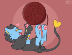 Size: 1100x836 | Tagged: safe, artist:pocketpaws, fictional species, luxray, mammal, feral, nintendo, pokémon, 2d, 2d animation, ambiguous gender, animated, cute, frame by frame, gif, happy, heart, paw pads, paws, playing, smiling, solo, solo ambiguous, yarn