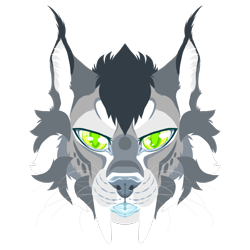 Size: 1000x1000 | Tagged: safe, artist:nottvarg, oc, feline, mammal, saber-toothed cat, ears, fur, fursona, gray body, gray fur, gray hair, green eyes, hair, looking at you, sabertooth (anatomy), solo, teeth, white body, white fur