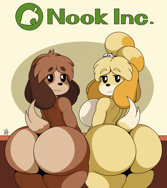 141179 - suggestive, artist:nr_ac, digby (animal crossing), isabelle (animal  crossing), canine, dog, mammal, shih tzu, anthro, animal crossing,  nintendo, 2021, big breasts, black nose, breasts, brother, brother and  sister, butt, digital art,