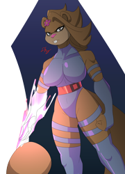 Size: 2000x2780 | Tagged: safe, artist:sugarrusheyes, psylocke (marvel), sandy cheeks (spongebob), mammal, rodent, squirrel, anthro, nickelodeon, spongebob squarepants (series), alternate hairstyle, big breasts, breasts, cosplay, female, hair, high res, partially transparent background, signature, solo, solo female, super powers, transparent background