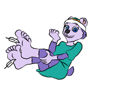 Size: 840x704 | Tagged: safe, artist:agustinsepulvedave, everest (paw patrol), canine, dog, husky, mammal, anthro, plantigrade anthro, nickelodeon, paw patrol, barefoot, bottomwear, clothes, feathers, feet, female, hat, headwear, shirt, shorts, simple background, soles, solo, solo female, tickling, toes, topwear, transparent background