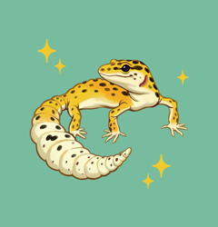 Size: 1200x1248 | Tagged: safe, artist:realactualgecko, gecko, leopard gecko, lizard, reptile, feral, ambiguous gender, cute, green background, simple background, smiling, solo, solo ambiguous