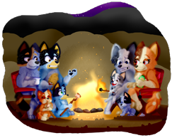 Size: 5800x4500 | Tagged: safe, artist:toffee-the-dingo, bandit heeler (bluey), bingo heeler (bluey), bluey heeler (bluey), chilli heeler (bluey), muffin heeler (bluey), socks heeler (bluey), stripe heeler (bluey), trixie heeler (bluey), australian cattle dog, canine, dog, mammal, feral, semi-anthro, bluey (series), absurd resolution, aunt, aunt and niece, brother, brothers, campfire, cousins, daughter, family, father, father and child, father and daughter, female, fire, food, group, husband, husband and wife, male, marshmallow, mother, mother and daughter, mother and father, niece, parents, partially transparent background, puppy, siblings, sister, sisters, transparent background, uncle, uncle and niece, wife, young