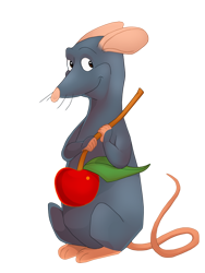 Size: 600x796 | Tagged: safe, artist:drzime, remy (ratatouille), mammal, rat, rodent, disney, pixar, ratatouille, 2d, cherry, food, front view, fruit, looking at you, male, simple background, smiling, smiling at you, solo, solo male, three-quarter view, transparent background