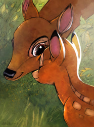 Size: 750x1006 | Tagged: safe, artist:drzime, bambi (bambi), bambi's mother (bambi), deer, mammal, feral, bambi (film), disney, 2d, doe, duo, fawn, female, male, mother, mother and child, mother and son, son, young