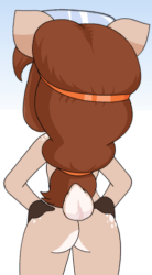Size: 275x500 | Tagged: suggestive, artist:alfa995, oc, oc:doe (alfa995), cervid, deer, mammal, anthro, 2016, 2d, 2d animation, animated, butt, digital art, doe, ears, eyelashes, featureless crotch, female, fur, gif, goggles, goggles on head, hair, hand on hip, motion tweening, nudity, rear view, simple background, solo, solo female