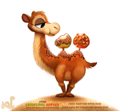 Size: 899x819 | Tagged: safe, artist:cryptid-creations, camel, fictional species, food creature, hybrid, mammal, feral, 2017, 2d, apple, autocannibalism, camelid, candy, candy apple, candy corn, caramel, caramel apple, eating, food, fruit, pun, simple background, ungulate, visual pun, white background