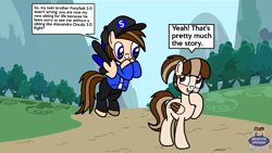 Size: 1920x1080 | Tagged: safe, artist:mrstheartist, oc, oc only, oc:coffee mocha, oc:seb the pony, equine, fictional species, mammal, pegasus, pony, feral, friendship is magic, hasbro, my little pony, base used, black outline, blushing, brother, brother and sister, clothes, duo, duo male and female, female, hair, hoodie, male, mare, mountain, path, plant, ponytail, ponyville, siblings, sister, stallion, topwear, tree, unzipped
