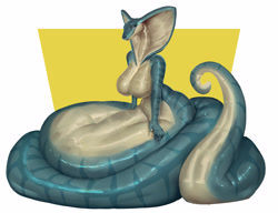 Size: 3900x3000 | Tagged: safe, artist:goldmikun, fictional species, reptile, snake, anthro, naga, big breasts, breasts, featureless breasts, female, high res, scales, solo, solo female, tail