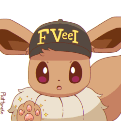 Size: 1200x1200 | Tagged: safe, artist:nevedoodle, eevee, eeveelution, fictional species, mammal, feral, nintendo, pokémon, 2019, 2d, 2d animation, ambiguous gender, animated, cap, clothes, cute, digital art, ears, fluff, frame by frame, fur, gif, hat, headwear, looking at you, neck fluff, paw pads, paws, simple background, solo, solo ambiguous, squigglevision, tail