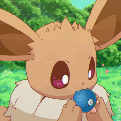 Size: 1200x1200 | Tagged: safe, artist:nevedoodle, eevee, eeveelution, fictional species, mammal, feral, nintendo, pokémon, 2019, 2d, 2d animation, ambiguous gender, animated, cute, detailed background, digital art, ears, eating, fluff, food, frame by frame, fruit, fur, gif, hair, neck fluff, nom, paw pads, paws, solo, solo ambiguous, squigglevision, tail