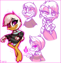 Size: 677x698 | Tagged: safe, artist:esmeia, lena (ducktales), bird, duck, waterfowl, anthro, disney, ducktales, ducktales (2017), female, looking at you, multeity, pink eyes, solo, solo female, teenager