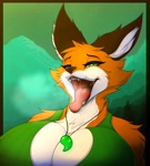Size: 2732x3040 | Tagged: suggestive, artist:asaneman, canine, fox, mammal, anthro, breasts, bust, cleavage, female, huge breasts, jewelry, mawshot, necklace, open mouth, solo, solo female, tongue, tongue out