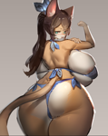Size: 686x864 | Tagged: suggestive, artist:utterangle, cat, feline, mammal, anthro, bikini, breasts, butt, clothes, female, flexing, huge breasts, huge butt, looking at you, looking back, looking back at you, nipple outline, solo, solo female, swimsuit, thick thighs, thighs, wide hips