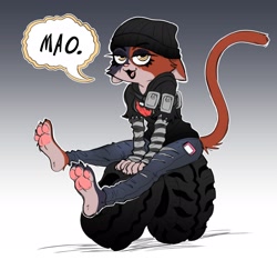 Size: 1763x1650 | Tagged: safe, artist:scottyartz, meow skulls (fortnite), calico, cat, feline, mammal, anthro, plantigrade anthro, epic games, fortnite, 2022, 3 toes, :3, barefoot, beanie, bedroom eyes, bottomwear, bust, cell phone, claws, clothes, colored nails, countershade feet, countershading, denim, denim clothing, eyeshadow, feet, female, finger claws, fluff, full-length portrait, fur, gradient background, gray background, hat, headgear, headwear, high res, hindpaw, hoodie, human feet, jeans, lipstick, long sleeves, looking at you, makeup, meow, mottled, multicolored body, multicolored fur, nails, narrowed eyes, open mouth, open smile, pants, paw pads, paws, phone, piebald, portrait, ripped jeans, seductive, sitting, smartphone, smiling, soles, solo, solo female, speech bubble, striped sleeves, tire, toe claws, toes, topwear, torn clothes, underpaw, white background, yellow eyes