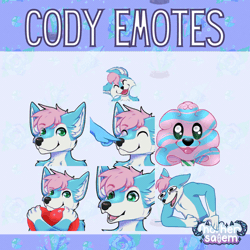 Size: 1080x1080 | Tagged: safe, artist:mothersalem, codylycan, commission, cotton candy, emotes, furry emotes, twitch emotes