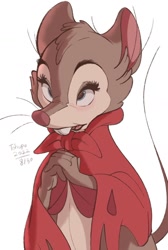 Size: 954x1423 | Tagged: safe, artist:tohupony, mrs. brisby (the secret of nimh), mammal, mouse, rodent, semi-anthro, sullivan bluth studios, the secret of nimh, 2022, 2d, cape, female, simple background, solo, solo female, white background