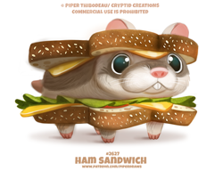 Size: 700x538 | Tagged: safe, artist:cryptid-creations, hamster, mammal, rodent, feral, 2d, ambiguous gender, food, pun, sandwich, simple background, solo, solo ambiguous, visual pun, white background