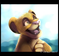 Size: 697x660 | Tagged: safe, artist:shemalioness, simba (the lion king), big cat, feline, lion, mammal, feral, disney, the lion king, cub, letterboxing, male, solo, solo male, young