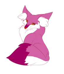 Size: 1280x1468 | Tagged: safe, artist:courtjesterart, oc, oc only, canine, fox, mammal, feral, 2019, chest fluff, colored sclera, ear fluff, female, flat colors, fluff, fur, lesbian pride flag, looking at you, looking back, looking back at you, orange sclera, pink body, pride flag, purple body, purple fur, red eyes, simple background, sitting, smiling, solo, solo female, transparent background, vixen, whiskers, white body, white fur
