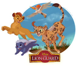 Size: 600x529 | Tagged: safe, artist:littlepolka, bunga (the lion guard), fuli (the lion guard), kion (the lion guard), ono (the lion guard), badger, big cat, bird, cheetah, egret, feline, heron, honey badger, lion, mammal, mustelid, feral, disney, the lion guard, the lion king, 2d, cub, female, group, male, partially transparent background, paw pads, paws, transparent background, young