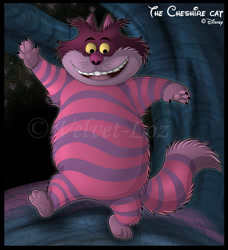 Size: 821x900 | Tagged: safe, artist:velvet-loz, cheshire cat (disney's alice in wonderland), cat, feline, mammal, semi-anthro, alice in wonderland (1951), disney, 2d, letterboxing, male, paw pads, paws, solo, solo male