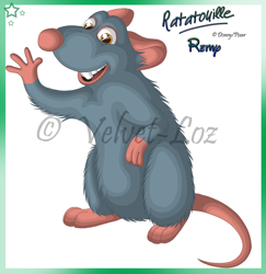 Size: 900x926 | Tagged: safe, artist:velvet-loz, remy (ratatouille), mammal, rat, rodent, feral, disney, pixar, ratatouille, 2d, looking at you, male, murine, open mouth, open smile, smiling, smiling at you, solo, solo male