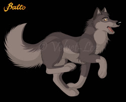 Size: 900x729 | Tagged: safe, artist:velvet-loz, balto (balto), canine, dog, hybrid, mammal, wolf, wolfdog, feral, balto (series), 2d, male, open mouth, running, solo, solo male