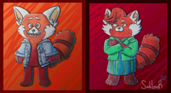 Size: 1740x950 | Tagged: safe, artist:xxsoullover22xx, mei lee (turning red), ming lee (turning red), mammal, red panda, anthro, disney, pixar, turning red, 2022, female