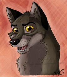 Size: 600x693 | Tagged: safe, artist:velvet-loz, balto (balto), canine, dog, hybrid, mammal, wolf, wolfdog, feral, balto (series), universal pictures, 2d, bust, front view, looking at you, male, open mouth, solo, solo male, three-quarter view