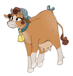 Size: 856x895 | Tagged: safe, artist:mcsweezys, bovid, cattle, cow, mammal, feral, 2d, bell, bow, clothes, female, headscarf, headwear, simple background, smiling, solo, solo female, tail, tail bow, udders, white background