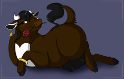 Size: 1280x814 | Tagged: safe, artist:prettypinkpony, oc, oc only, bovid, cattle, cow, mammal, feral, 2014, 2d, commission, female, flower, looking at you, plant, rose, solo, solo female, udders, ungulate