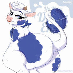 Size: 990x990 | Tagged: safe, artist:prettypinkpony, lactaid cow (lactaid), bovid, cattle, cow, mammal, feral, lactaid, 2d, big butt, butt, female, looking at you, looking back, looking back at you, solo, solo female