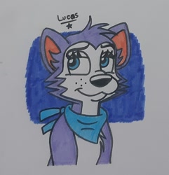 Size: 1185x1228 | Tagged: safe, artist:l21fanarts, everest (paw patrol), canine, dog, husky, mammal, siberian husky, feral, nickelodeon, paw patrol, bandanna, bust, clothes, ears, female, solo, solo female, traditional art