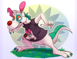 Size: 1200x928 | Tagged: safe, artist:turquoisephoenix, astrid (animal crossing), kangaroo, mammal, marsupial, anthro, animal crossing, nintendo, 2d, ambiguous gender, double outline, duo, female, macropod, pouch, young