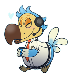 Size: 1280x1434 | Tagged: safe, artist:luckynight48, orville (animal crossing), bird, dodo, semi-anthro, animal crossing, animal crossing: new horizons, nintendo, 2d, blushing, cute, double outline, eyes closed, male, simple background, smiling, solo, solo male, transparent background